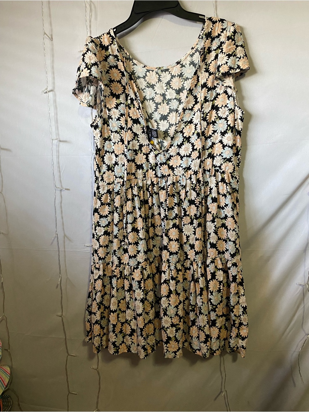 Floral Tiered V-Neck Dress in Cream and Black